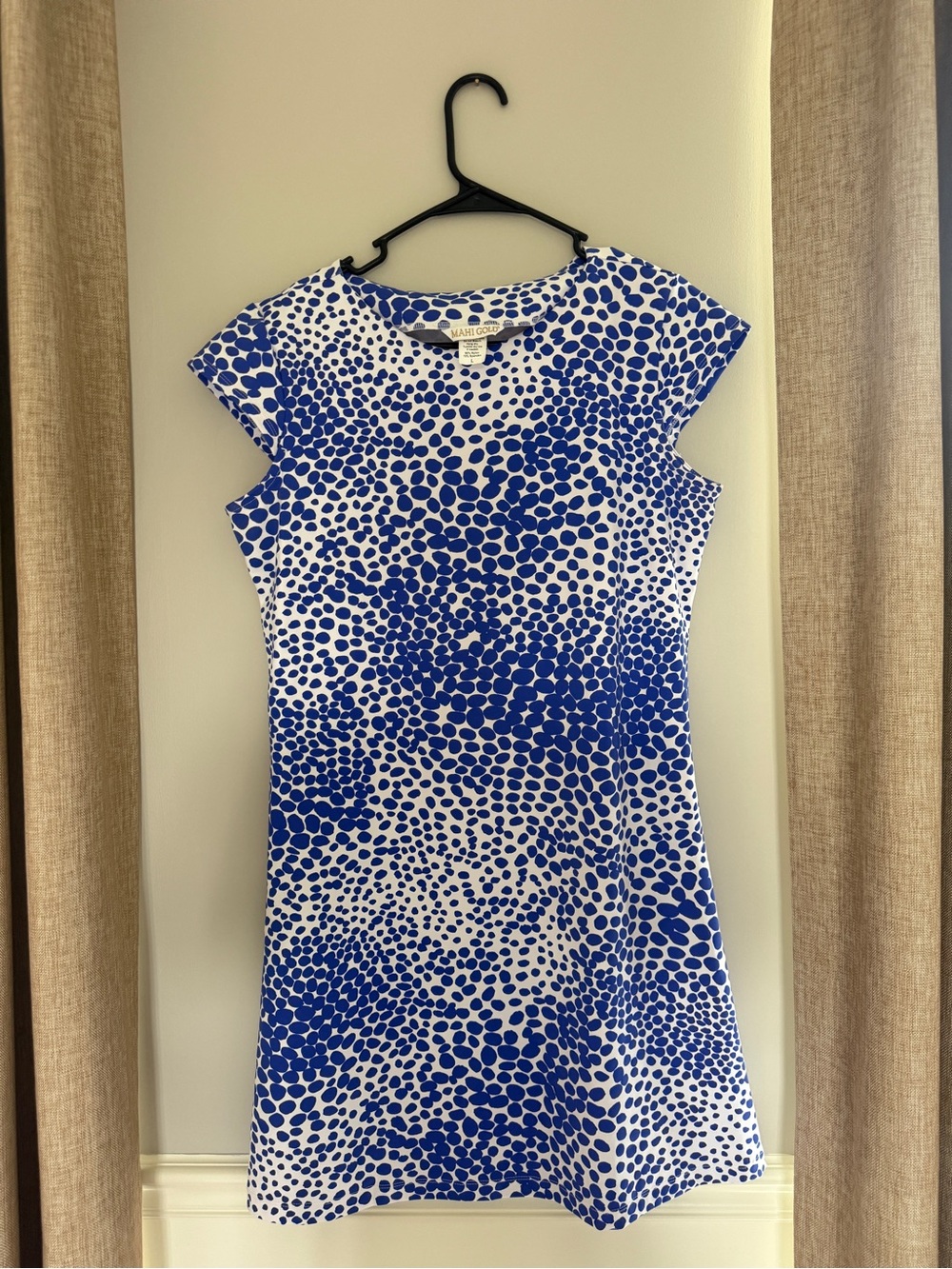 Mahi Gold Mini Dress With Blue Dot Print